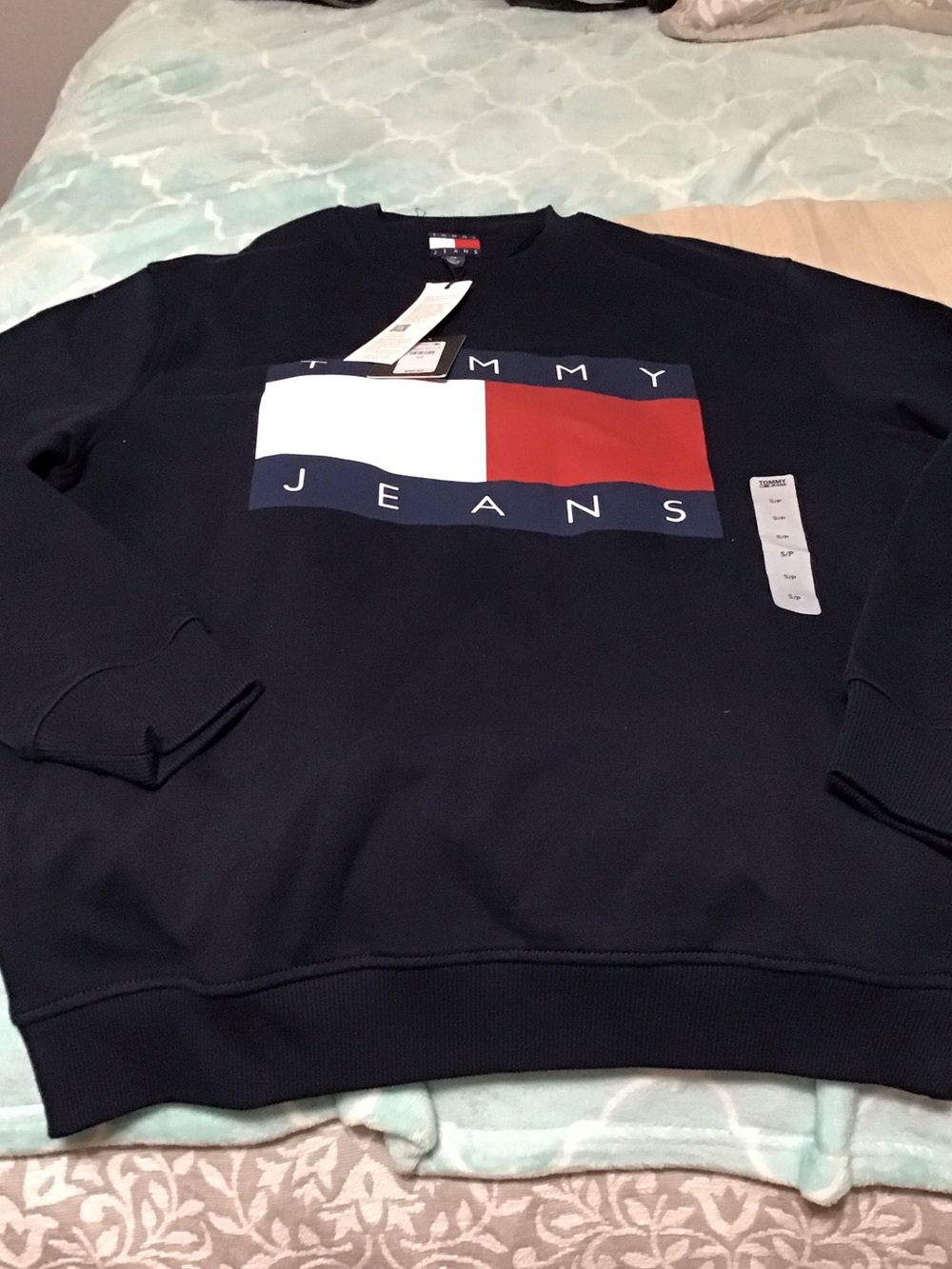 Tommy Hilfiger Navy Crewneck Sweatshirt with Flag Logo
